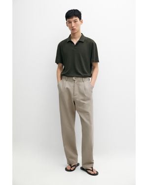 MASSIMO DUTTI Short Sleeve Linen Cotton Polo Shirt - Black