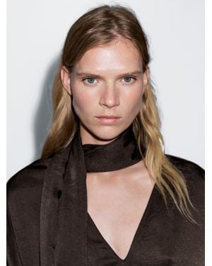 MASSIMO DUTTI Long Flowing Blouse With Tied Neck - Black