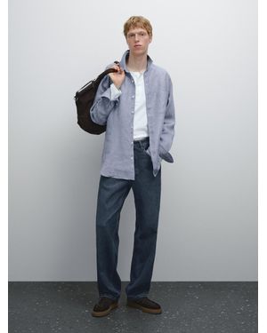 MASSIMO DUTTI 100% Linen Regular Fit Shirt - Grey