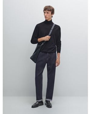 MASSIMO DUTTI Strickpullover Mit Rollkragen Aus Wollmischgewebe - Blau