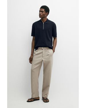 MASSIMO DUTTI Straight-Leg Linen And Cotton Trousers With Darts - Natural