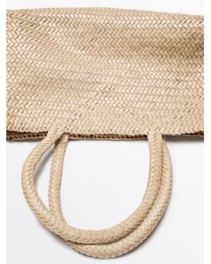 MASSIMO DUTTI Bolso Mediano Tote Trenzado Piel Napa - Blanco