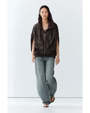 MASSIMO DUTTI Nappa Leather Bomber Vest - Black
