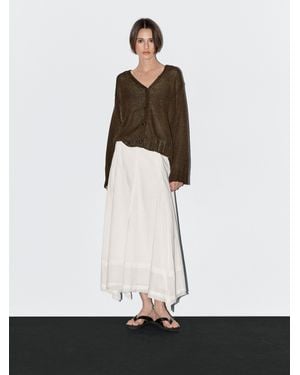 MASSIMO DUTTI Linen Knit Cardigan With Button Details - White