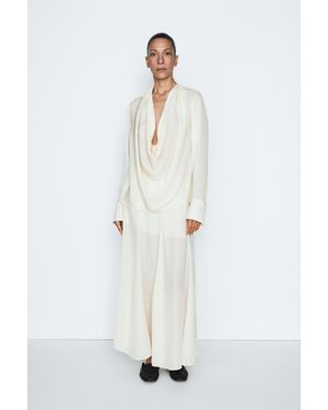 MASSIMO DUTTI Flowing 100% Silk Midi Skirt With Seams - Natural