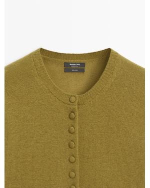 MASSIMO DUTTI Cárdigan Punto Botones Forrados Lana - Verde