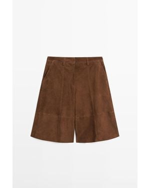 MASSIMO DUTTI Lange Suède Leren Bermuda - Bruin
