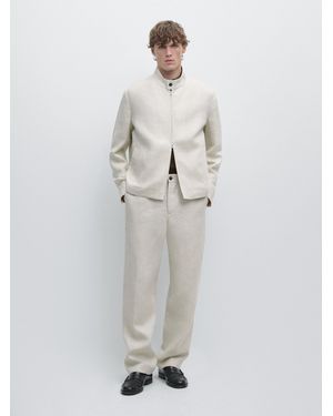 MASSIMO DUTTI Short Jacket With Herringbone Detail - White