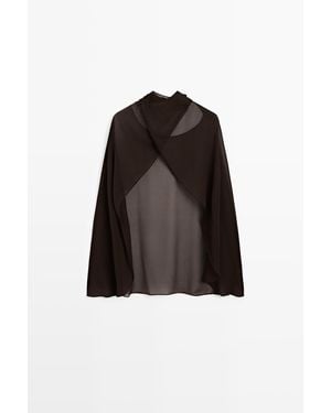 MASSIMO DUTTI 100% Mulberry Silk Crossover Cape - Brown