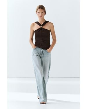 MASSIMO DUTTI Halter Top With Jewelled Straps - Black