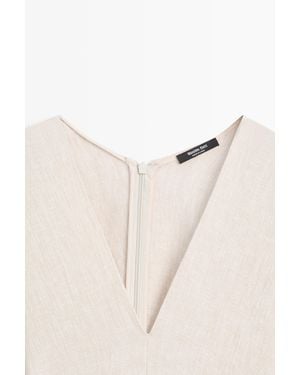 MASSIMO DUTTI Lightweight Linen Short Sleeve Midi Dress - White