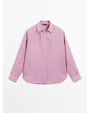 MASSIMO DUTTI Soepelvallend 100% Linnen Overhemd - Roze