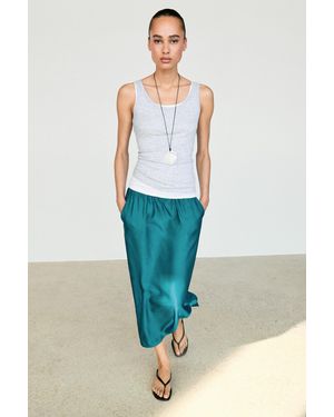 MASSIMO DUTTI Satin Midi Skirt With Pockets - Blue