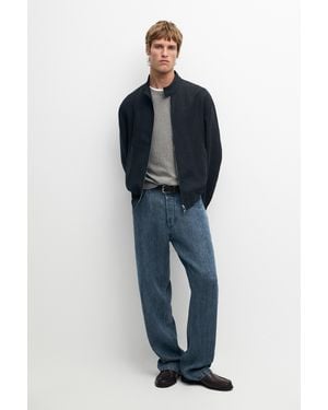MASSIMO DUTTI 100% Linen Band Collar Jacket - Blue