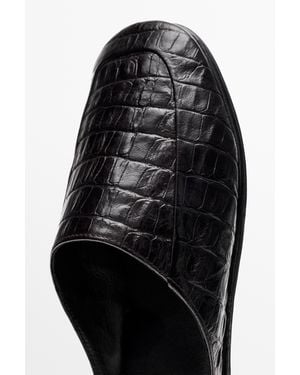 MASSIMO DUTTI Crocodile-Embossed Leather Mule - Black