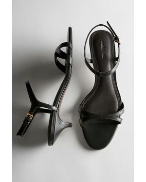 MASSIMO DUTTI Low-Heel Leather Sandal - Black