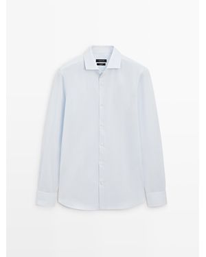 MASSIMO DUTTI 100% Cotton Textured Shirt - Blue