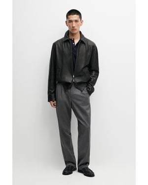 MASSIMO DUTTI Cazadora Detalle Cuello Piel Napa - Negro