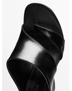MASSIMO DUTTI Leather Wedge Sandals - Black