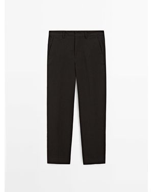 MASSIMO DUTTI 100% Linnen Broek Met Pied-De-Poule Motief - Zwart