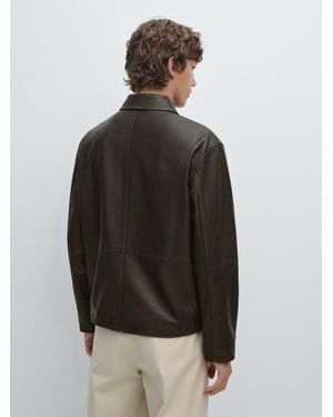 MASSIMO DUTTI Distressed Effect Short Nappa Leather Jacket - Grey