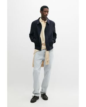 MASSIMO DUTTI Suede Leather Jacket With Pockets - Blue