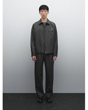 MASSIMO DUTTI Leichte Jacke Aus Wollmischgewebe Mit Tasche - Grau