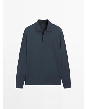MASSIMO DUTTI Polo Met Lange Mouw En Ribcord - Blauw