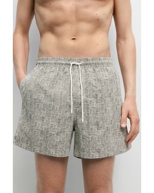 MASSIMO DUTTI Chequered Print Swimming Trunks - Green