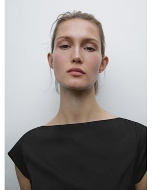 MASSIMO DUTTI Figurbetontes Midikleid Mit Kurzen Ärmeln - Schwarz