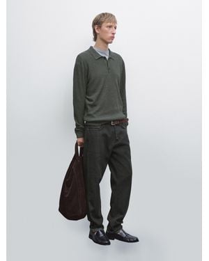 MASSIMO DUTTI Pull Polo Coton En Maille - Blanc