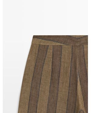 MASSIMO DUTTI Wide-Leg Striped Linen Trousers - Natural