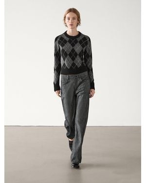 MASSIMO DUTTI Pullover Rautenmuster Rundausschnitt - Natur