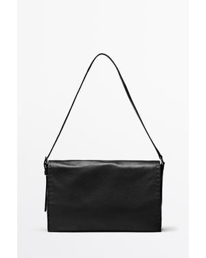 MASSIMO DUTTI Nappa Leather Crossbody Bag With Topstitching - Black