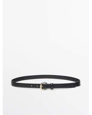 MASSIMO DUTTI Leren Riem Met Gebogen Gesp - Wit
