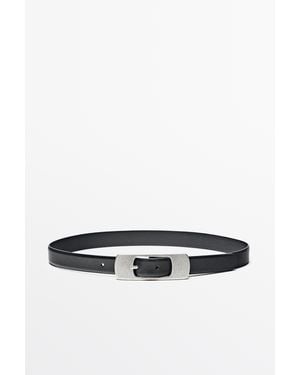 MASSIMO DUTTI Flat-Buckle Nappa Leather Belt - White