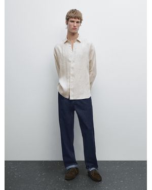 MASSIMO DUTTI Camisa Regular Fit Lino Delavé - Blanco