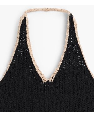 MASSIMO DUTTI Contrast Knit Halter Top - Black