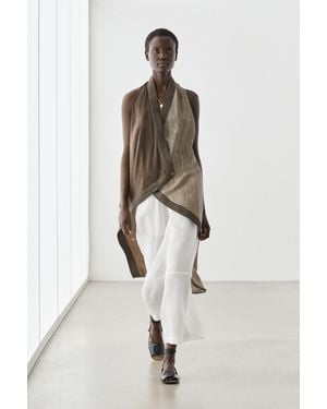 MASSIMO DUTTI Flowing Wrap Top With Mixed Fabric Detail - Natural