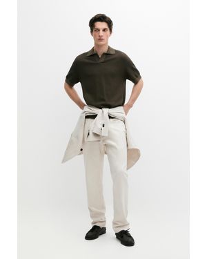MASSIMO DUTTI 100% Cotton Textured Knit Polo Jumper - Multicolour