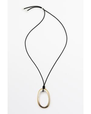 MASSIMO DUTTI Leather Cord Necklace With Oval Pendant - Blue