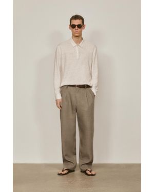 MASSIMO DUTTI Double Dart Linen Trousers - Natural