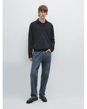 MASSIMO DUTTI Jersey Polo Punto Mezcla Lana - Azul
