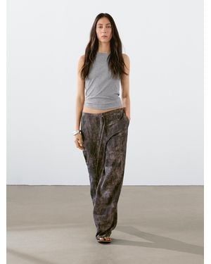 MASSIMO DUTTI Distressed-Effect Flared Trousers - Brown