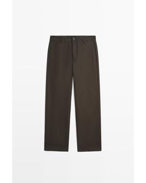 MASSIMO DUTTI 100% Katoenen Broek Met Elastische Tailleband - Wit