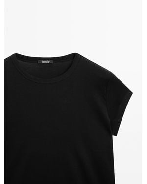 MASSIMO DUTTI 100% Mercerised Cotton T-Shirt - Black