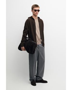 MASSIMO DUTTI 100% Cashmere Hooded Knit Cardigan - Black