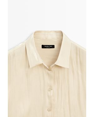 MASSIMO DUTTI Flowing Satin Shirt With Tie Detail - Natural