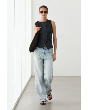 MASSIMO DUTTI Cotton Blend Top With Placket Detail - Black