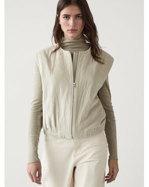 MASSIMO DUTTI Velvet Bomber Vest - Natural